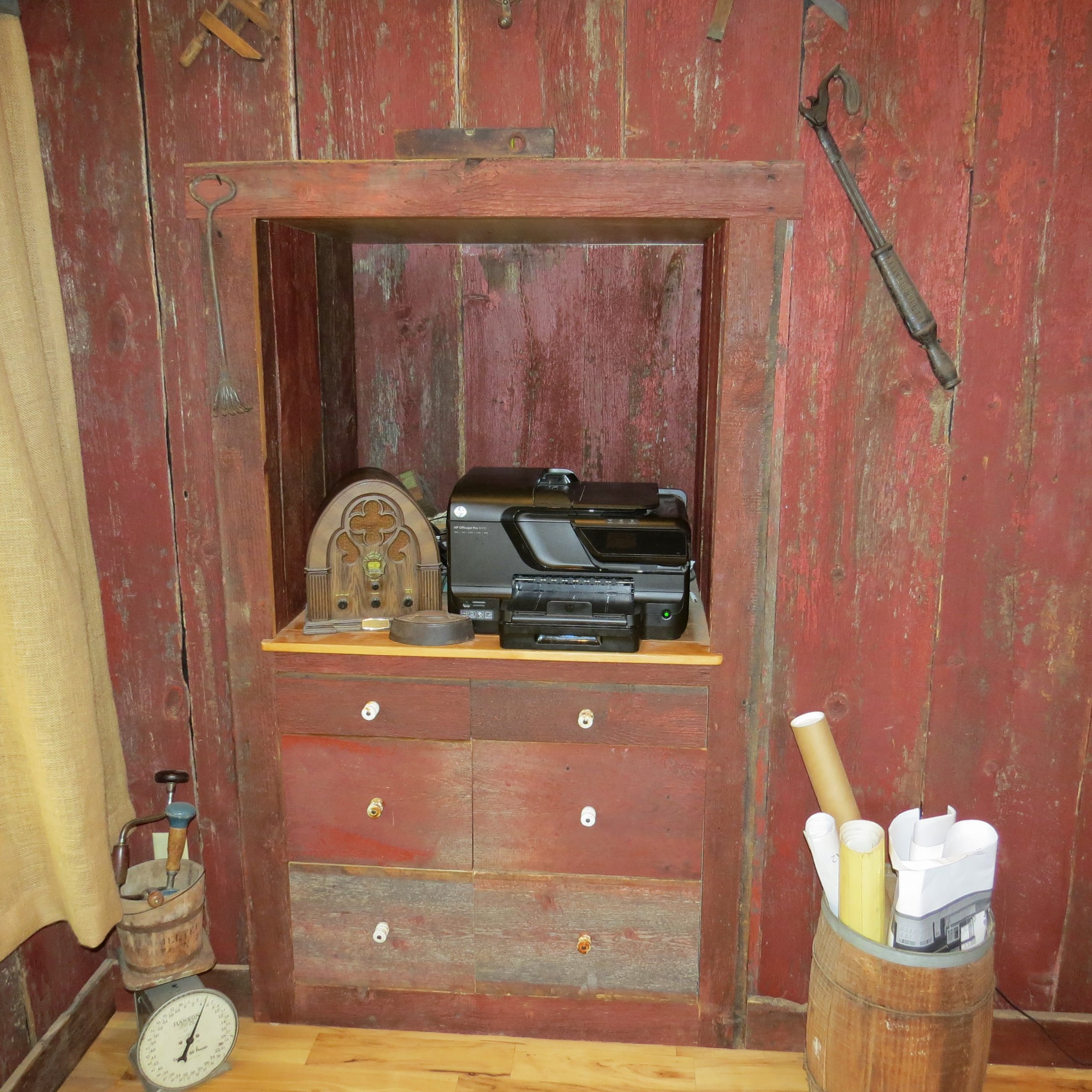 Rustic Barn Board Built-In Filing Cabinet