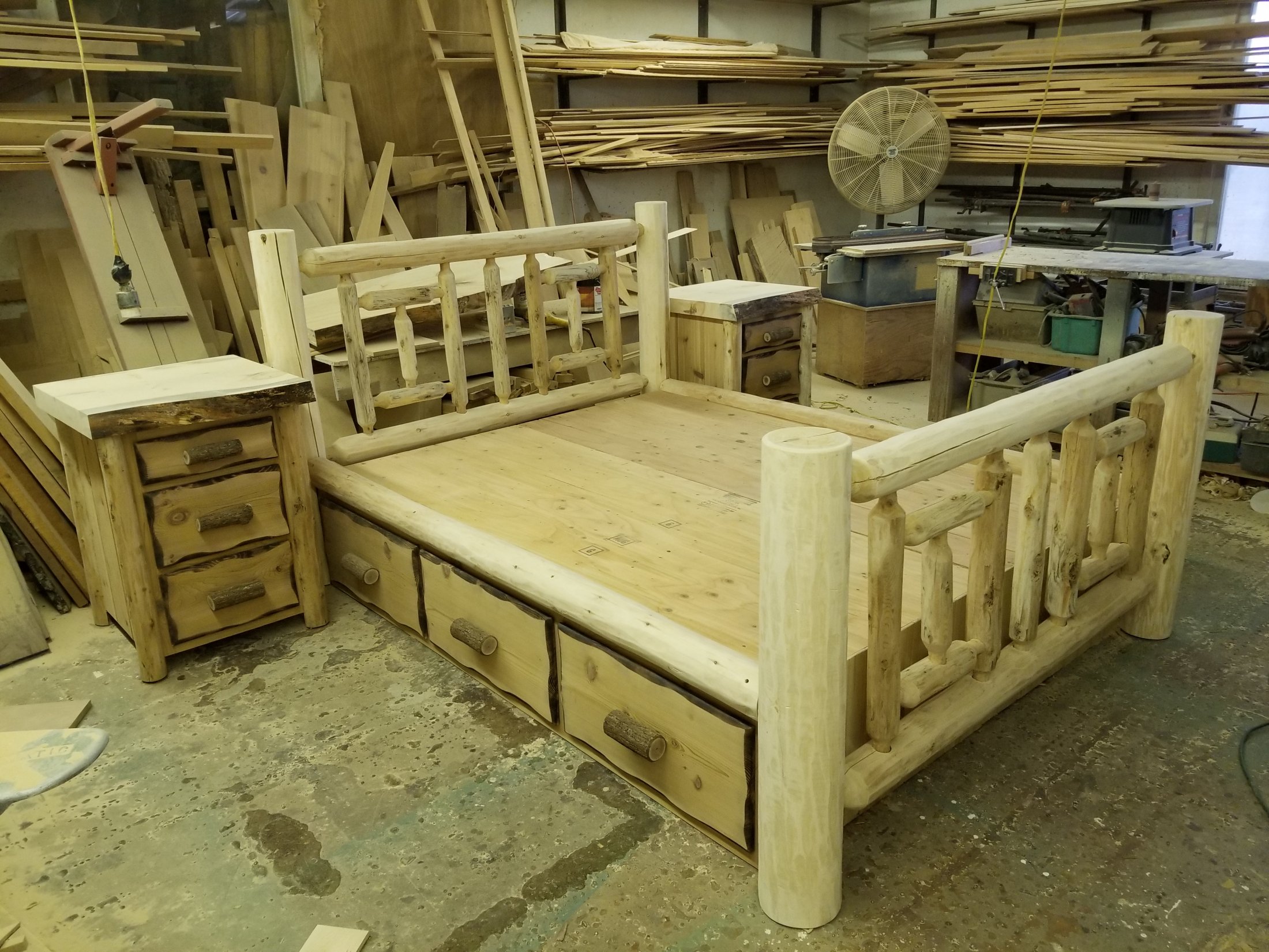 Custom White Cedar Queen Log Bed