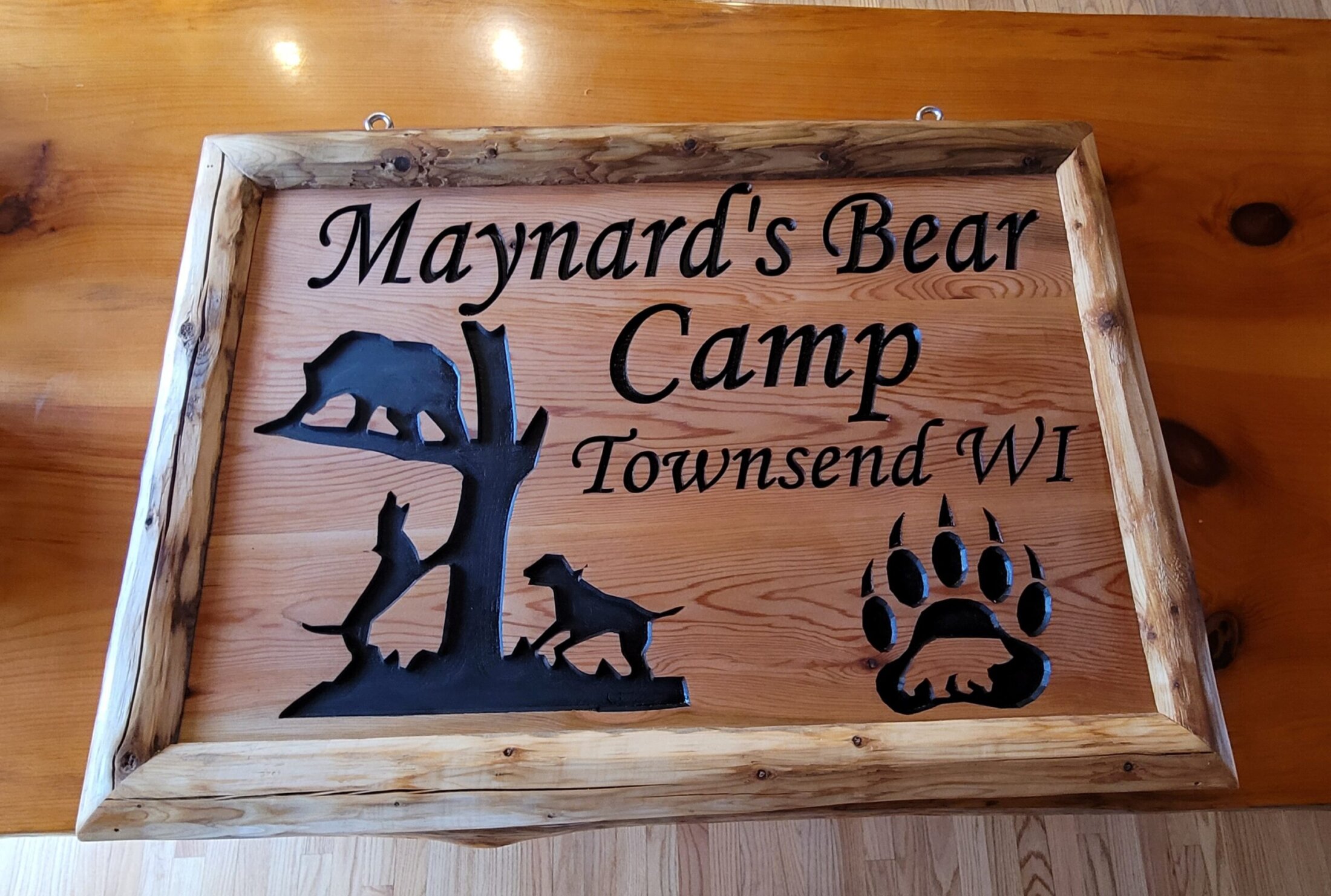 Custom Carved Cedar Sign with Log Frame