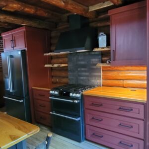 Custom Built Painted Cabinets with Hickory Tops