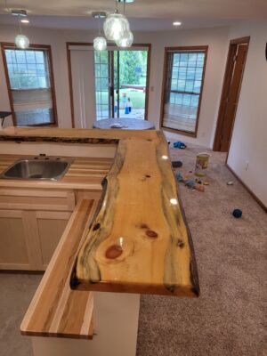 Live Edge Pine Counter Top with Custom made Butcher Block Counter Tops
