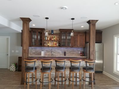 Maple Bar Cabinets with Custom Built Columns