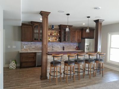 Maple Bar Cabinets with Custom Built Columns